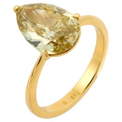 Mid Century GIA 3.08 carat fancy yellow pear shape diamond 18k yellow gold ring