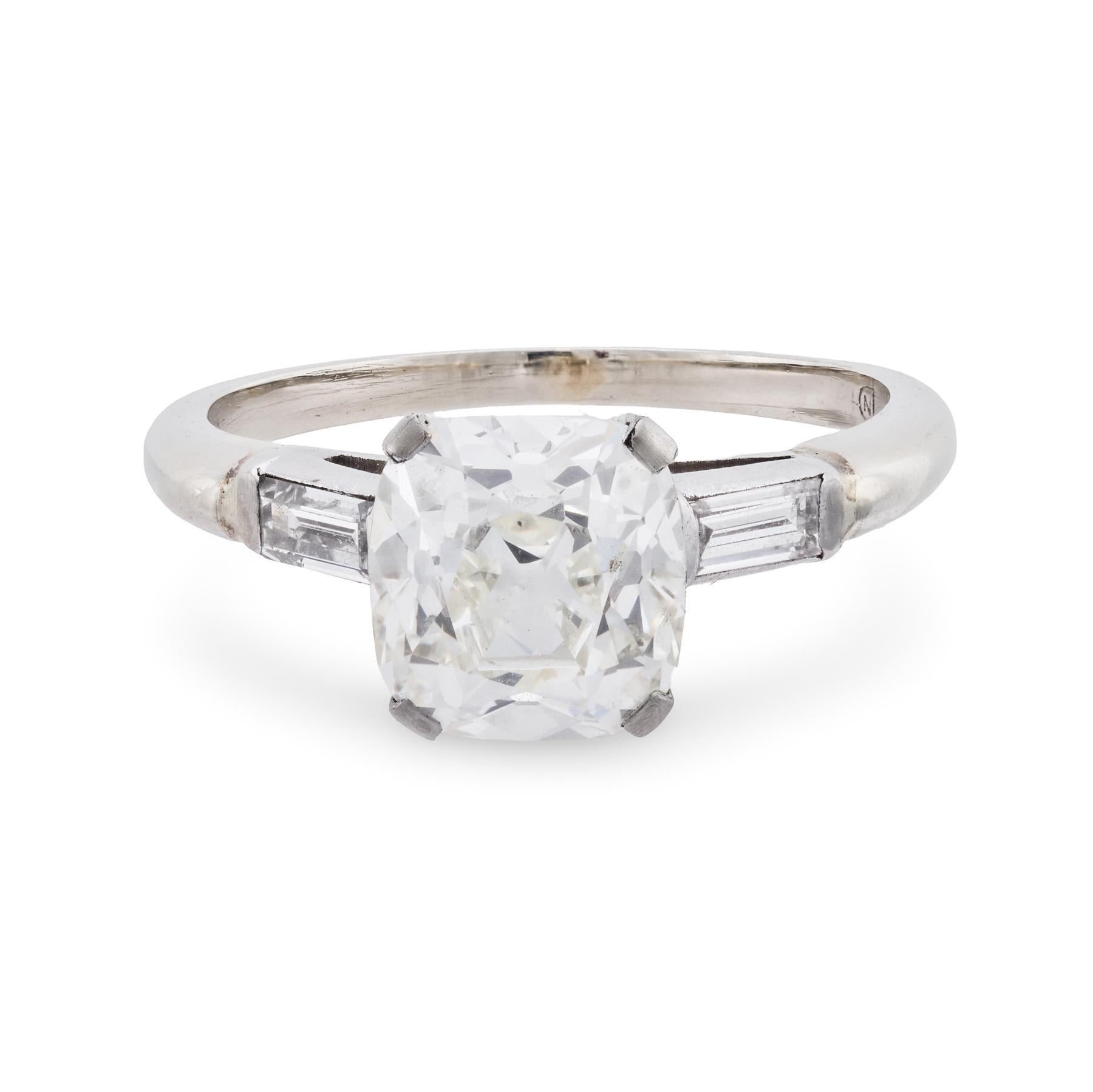 Contemporain Bague de fiançailles en platine de 3.09 carats de diamant taille ancienne GIA du milieu du siècle dernier en vente