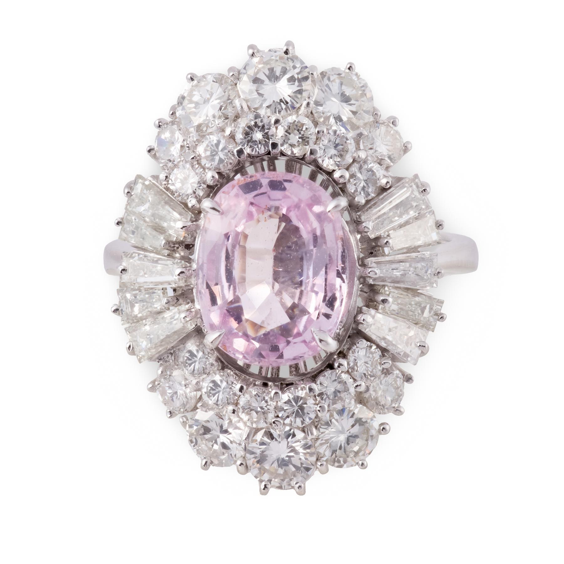 Mid Century GIA 3,12 Karat rosa Saphir-Diamant-Platin-Cocktailring (Zeitgenössisch) im Angebot