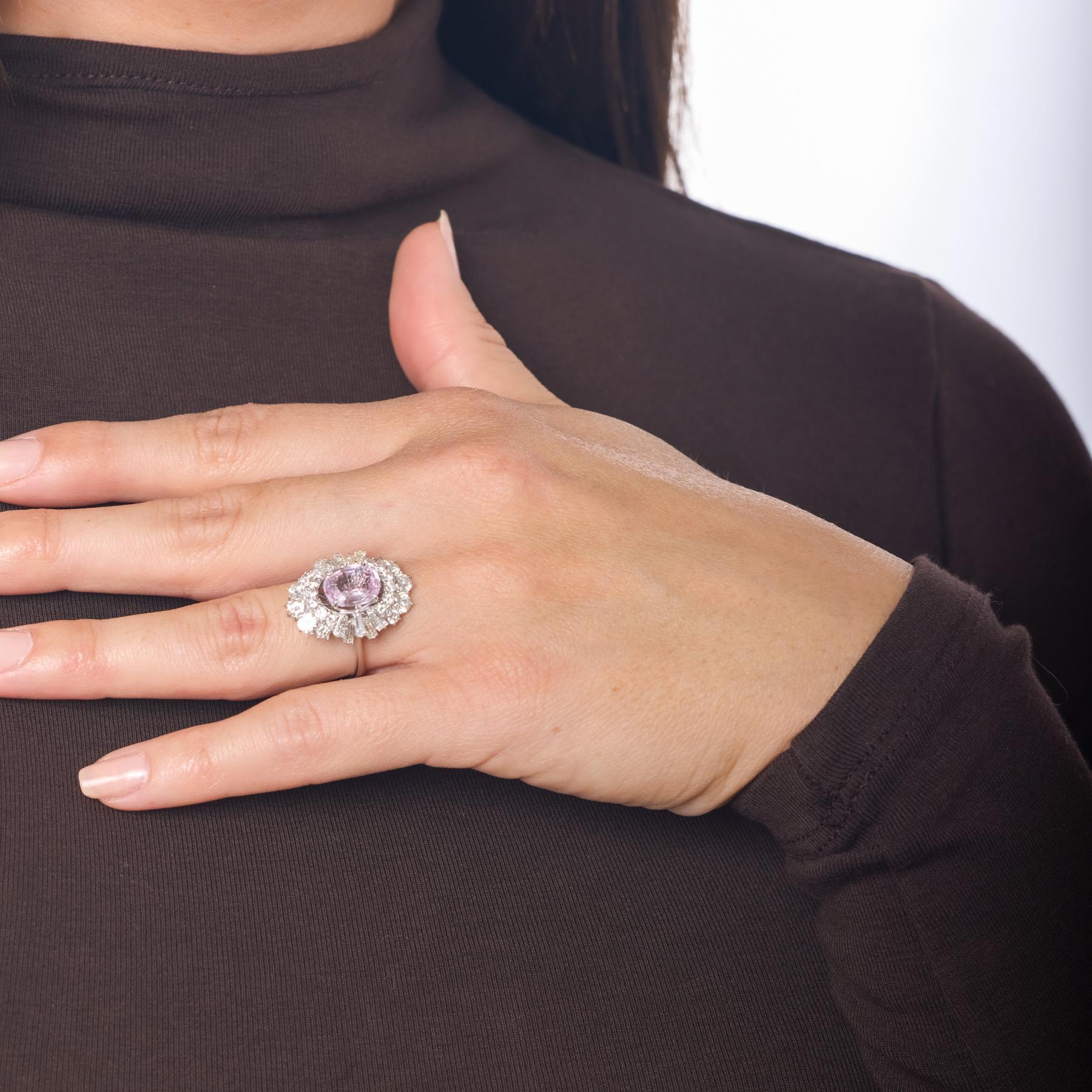 Mid Century GIA 3,12 Karat rosa Saphir-Diamant-Platin-Cocktailring (Brillantschliff) im Angebot