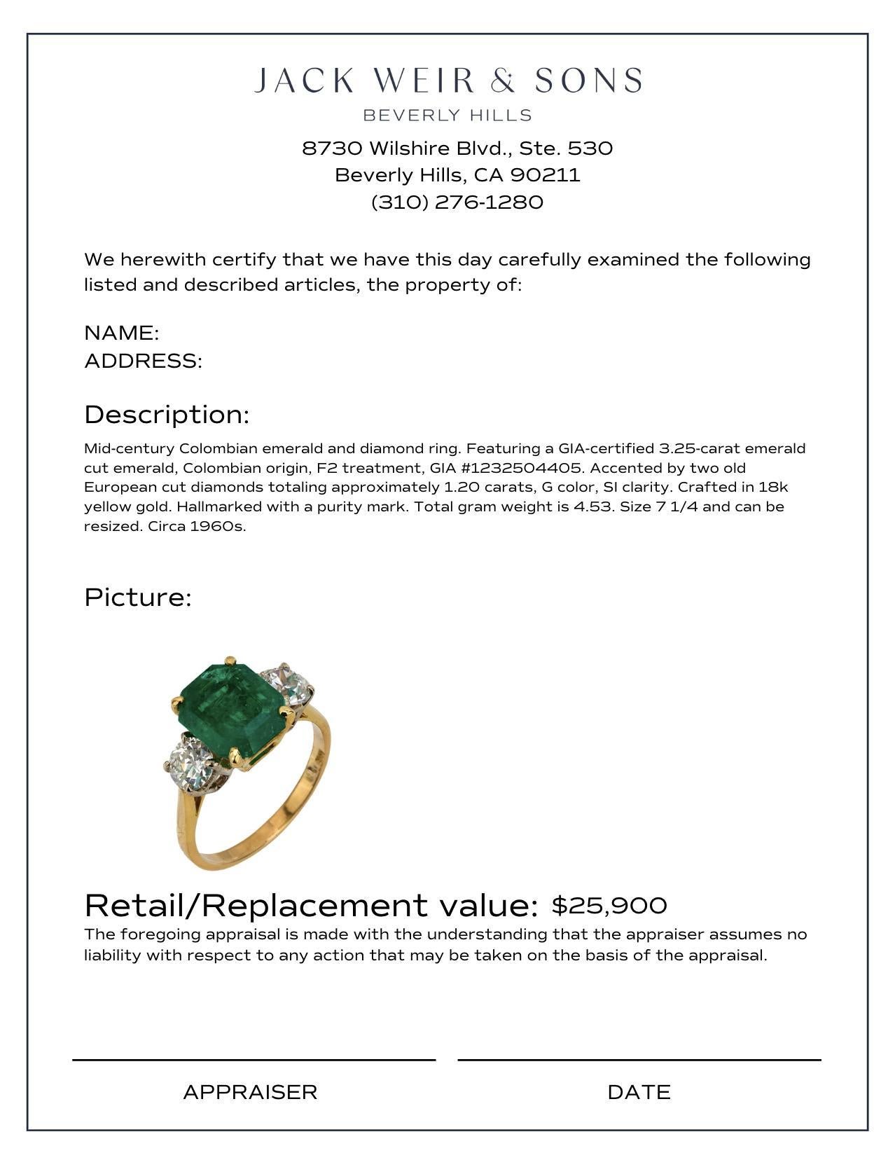 Bague en or jaune 18 carats avec diamants et émeraude de Colombie de 3,25 carats, certifiée GIA Unisexe en vente