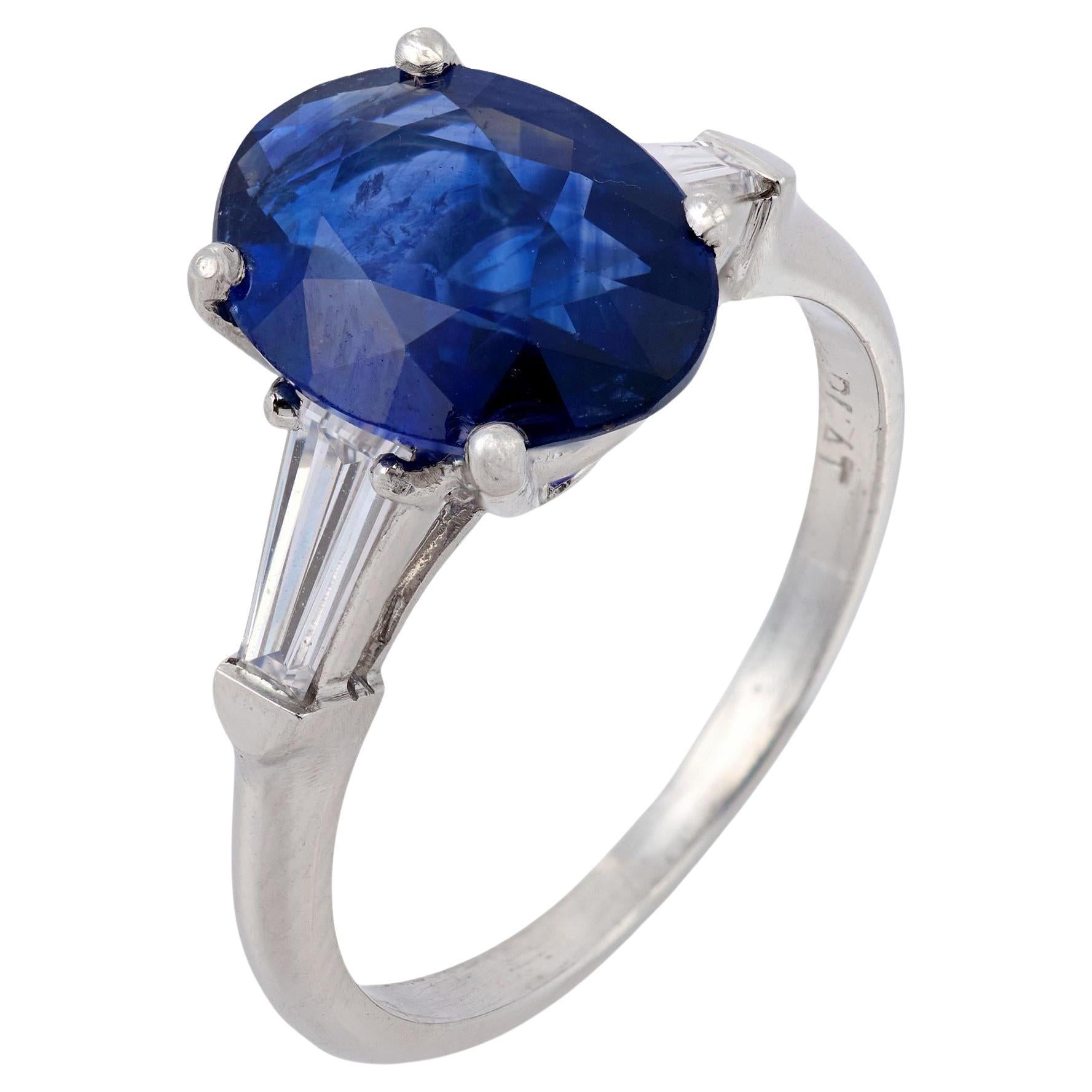 Mid Century GIA 3.25 carat oval cut sapphire diamond platinum engagement ring