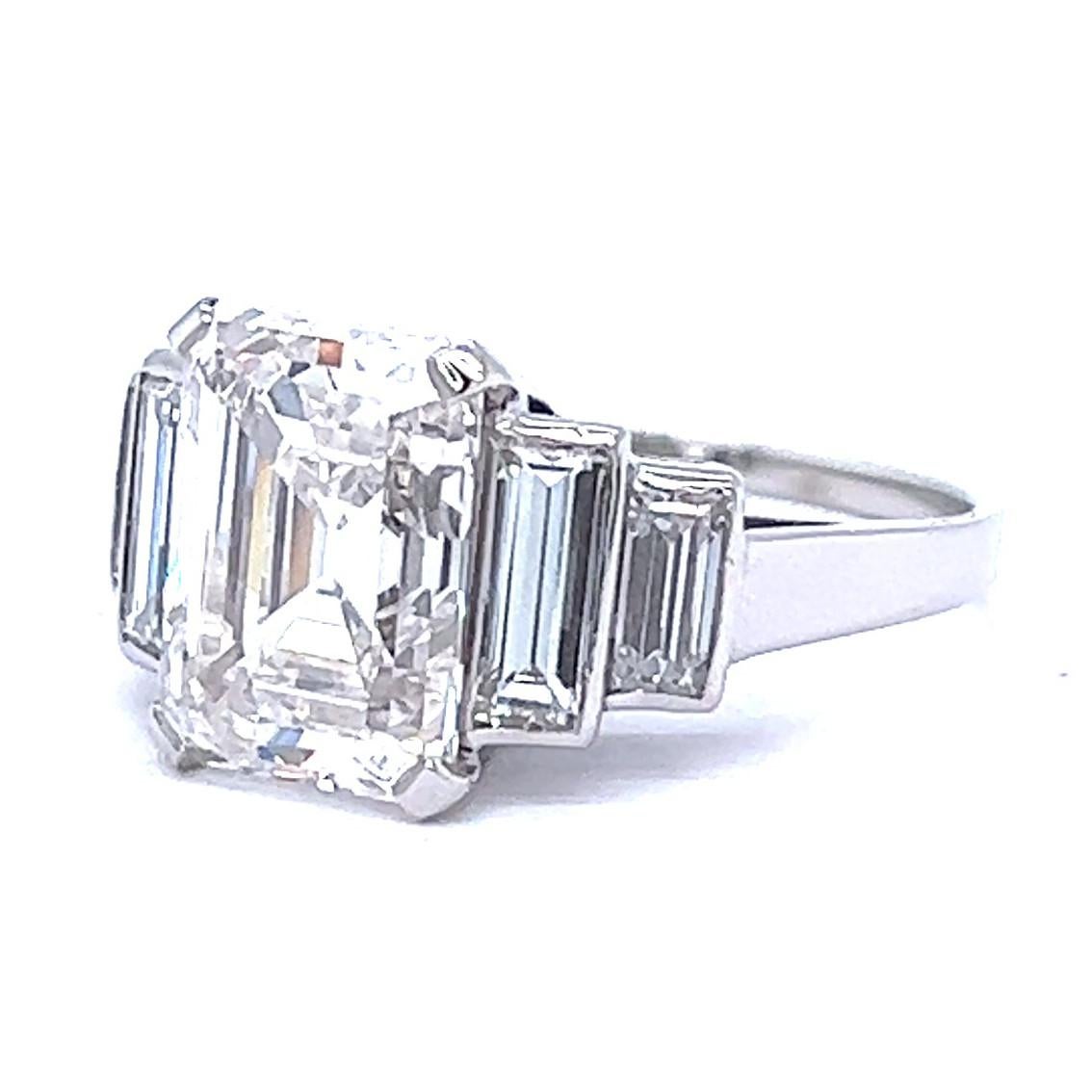 Mid Century GIA 3.28 Carat Emerald Cut Diamond Platinum Engagement Ring In Excellent Condition In Beverly Hills, CA