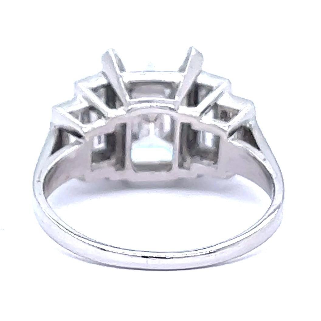 Women's or Men's Mid Century GIA 3.28 Carat Emerald Cut Diamond Platinum Engagement Ring