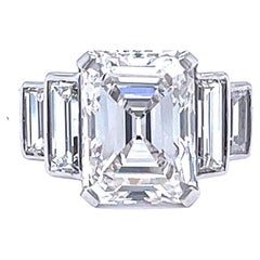 Mid Century GIA 3.28 Carat Emerald Cut Diamond Platinum Engagement Ring