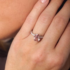 Mid Century GIA 3.28 carat pink sapphire diamond solitaire pave ring