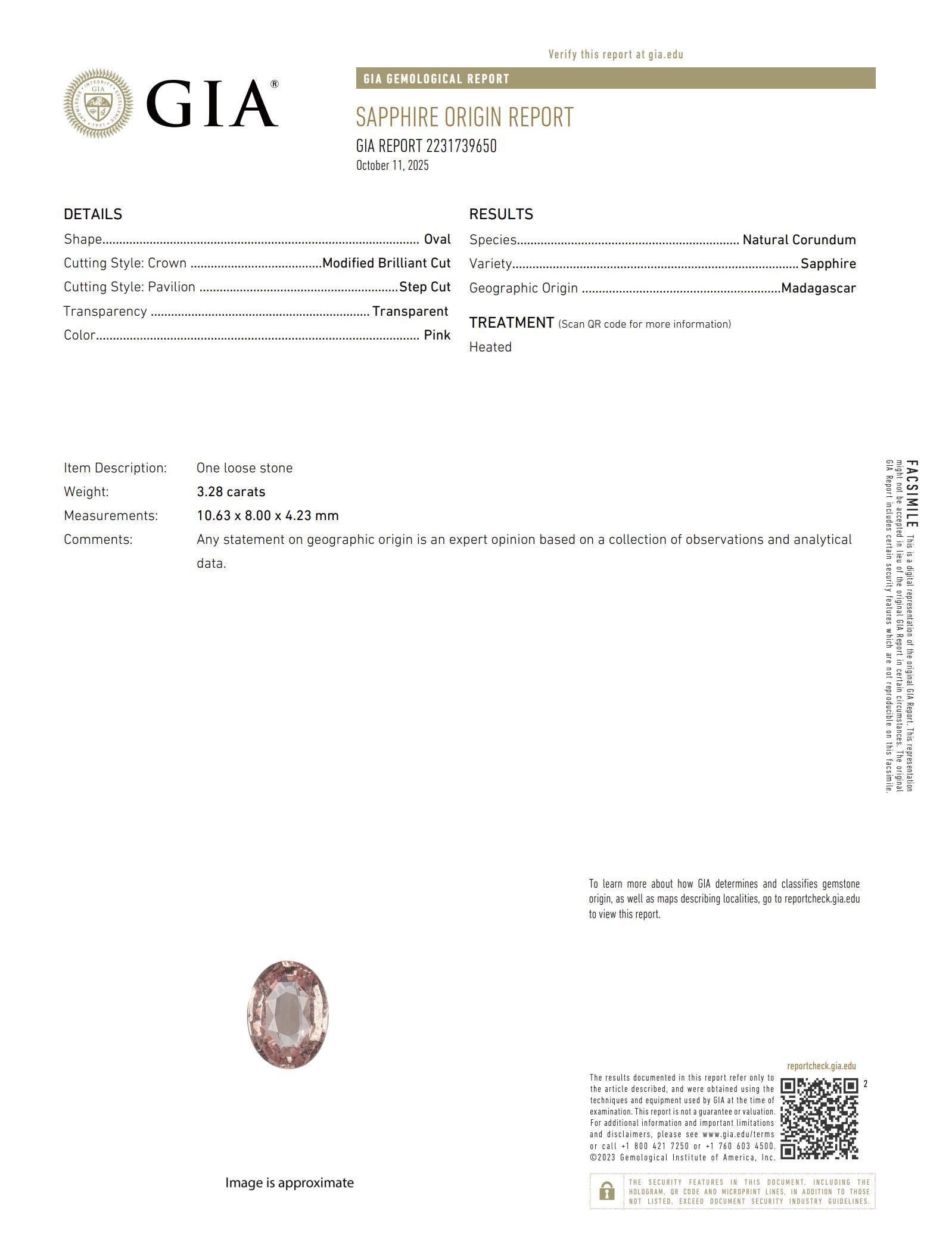 Anello con pavé di diamanti e zaffiro rosa da 3,28 carati, GIA, metà del secolo scorso in vendita 1