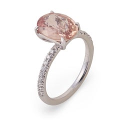 Anillo solitario con pavé de diamantes y zafiro rosa de 3,28 quilates GIA de mediados de siglo