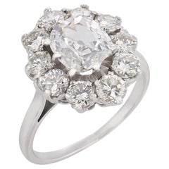 Mid Century GIA 3.30 carat diamond 18k white gold cluster ring