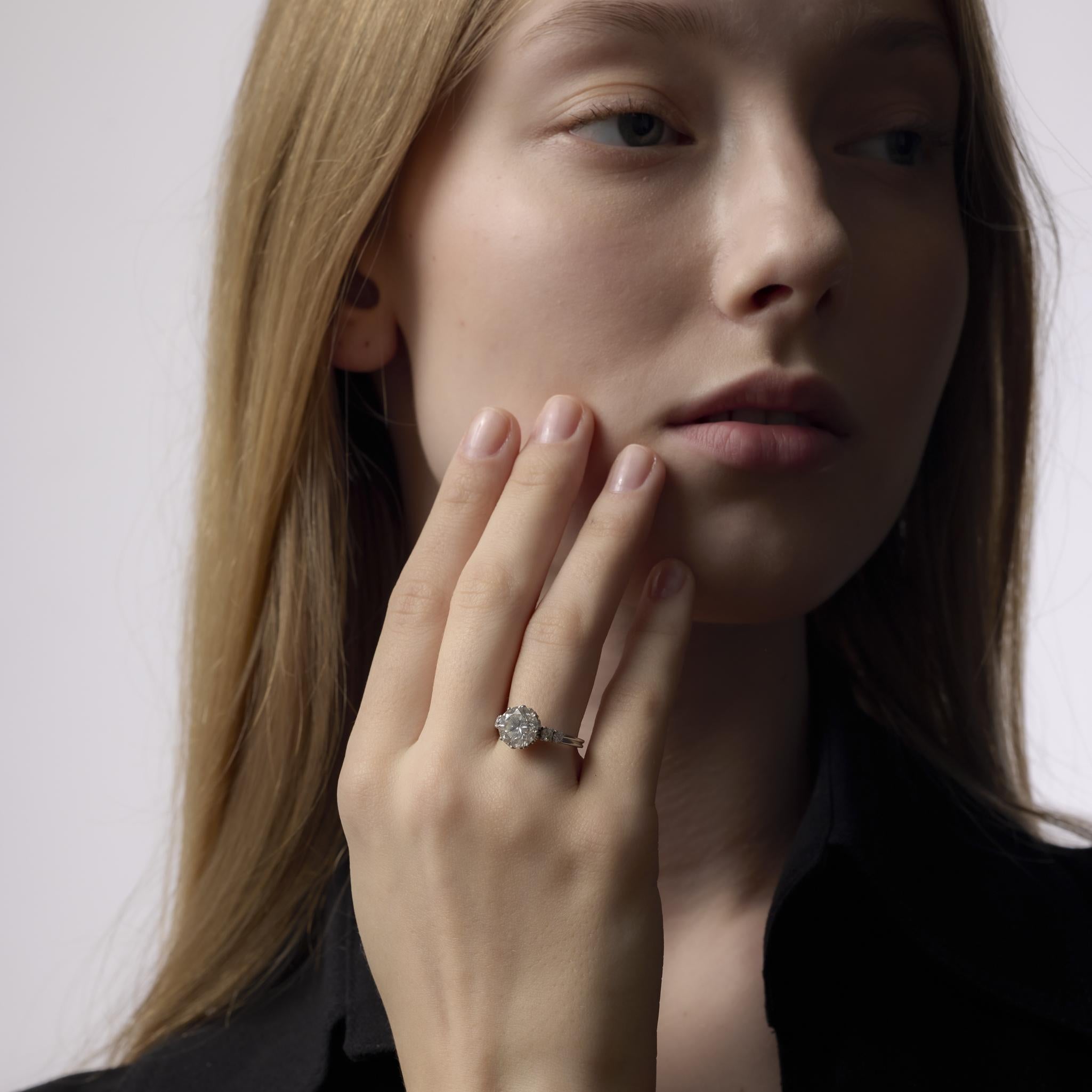 Taille brillant Bague en platine de 3.32 carats de diamants ronds de taille brillant GIA du milieu du siècle en vente