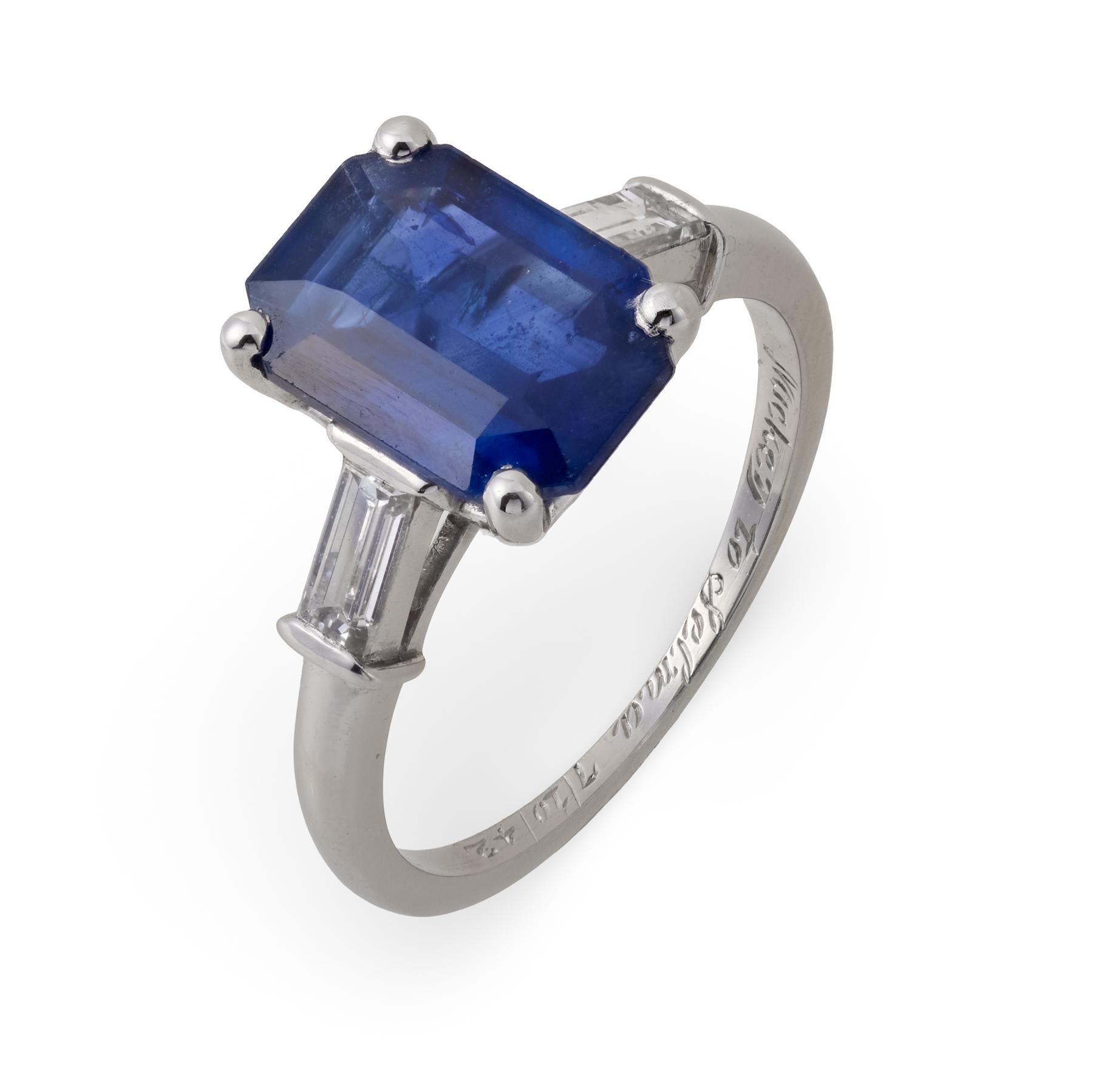 Mid Century GIA 3.36 Karat Ceylon Saphir Diamant Platin Ring