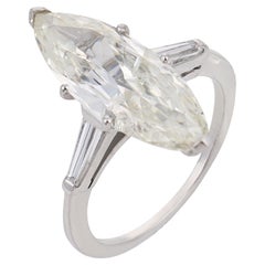 Mid Century GIA 3.36 carat marquise cut diamond platinum engagement ring