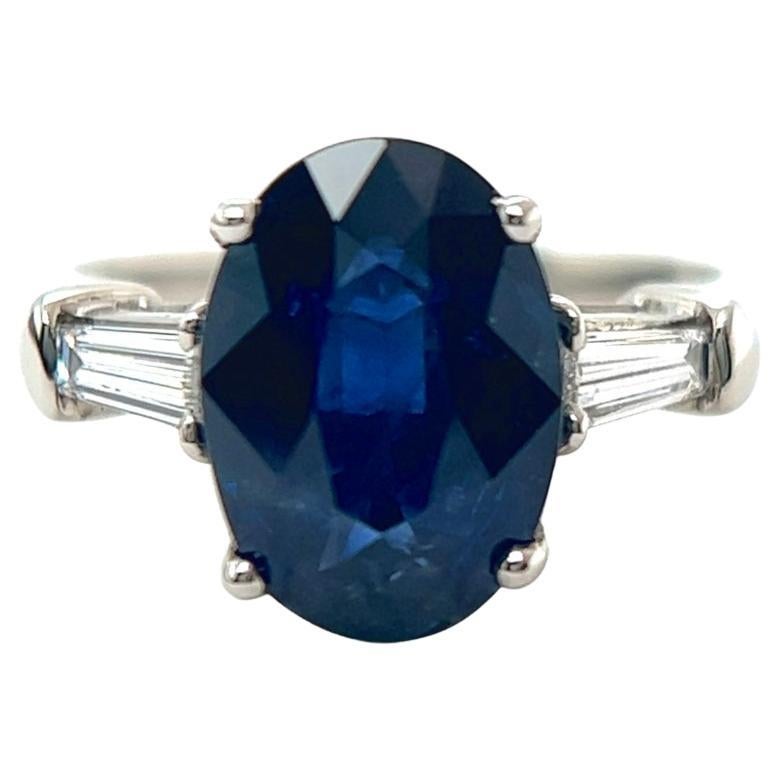 Mid-Century GIA 3.42 Carats Sri Lanka Sapphire Diamond Platinum Ring