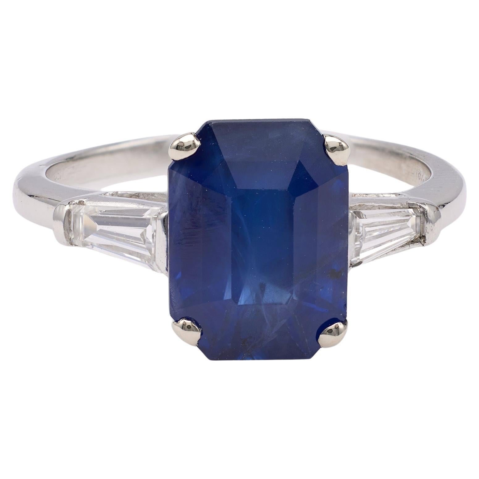 Mid-Century GIA 3.73 Carat Ceylon Sapphire Diamond Platinum Ring For Sale