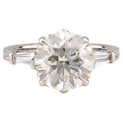Mid-Century GIA 3.74 Carat Round Brilliant Diamond Platinum Engagement Ring