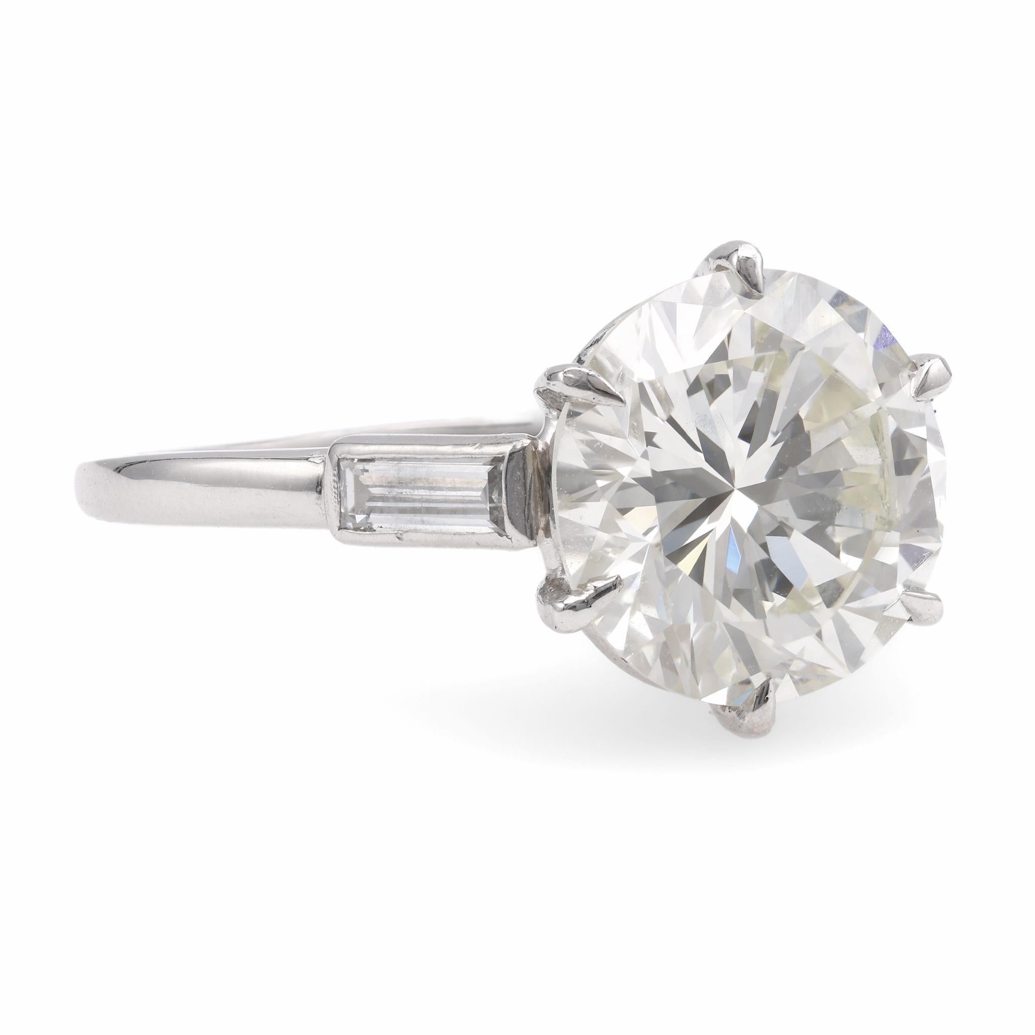 Brilliant Cut Mid-Century GIA 3.77 Carat Round Diamond Platinum Engagement Ring