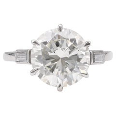 Mid-Century GIA 3.77 Carat Round Diamond Platinum Engagement Ring
