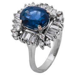 Mid century GIA 4.00 carat Burma no heat sapphire diamond platinum ring