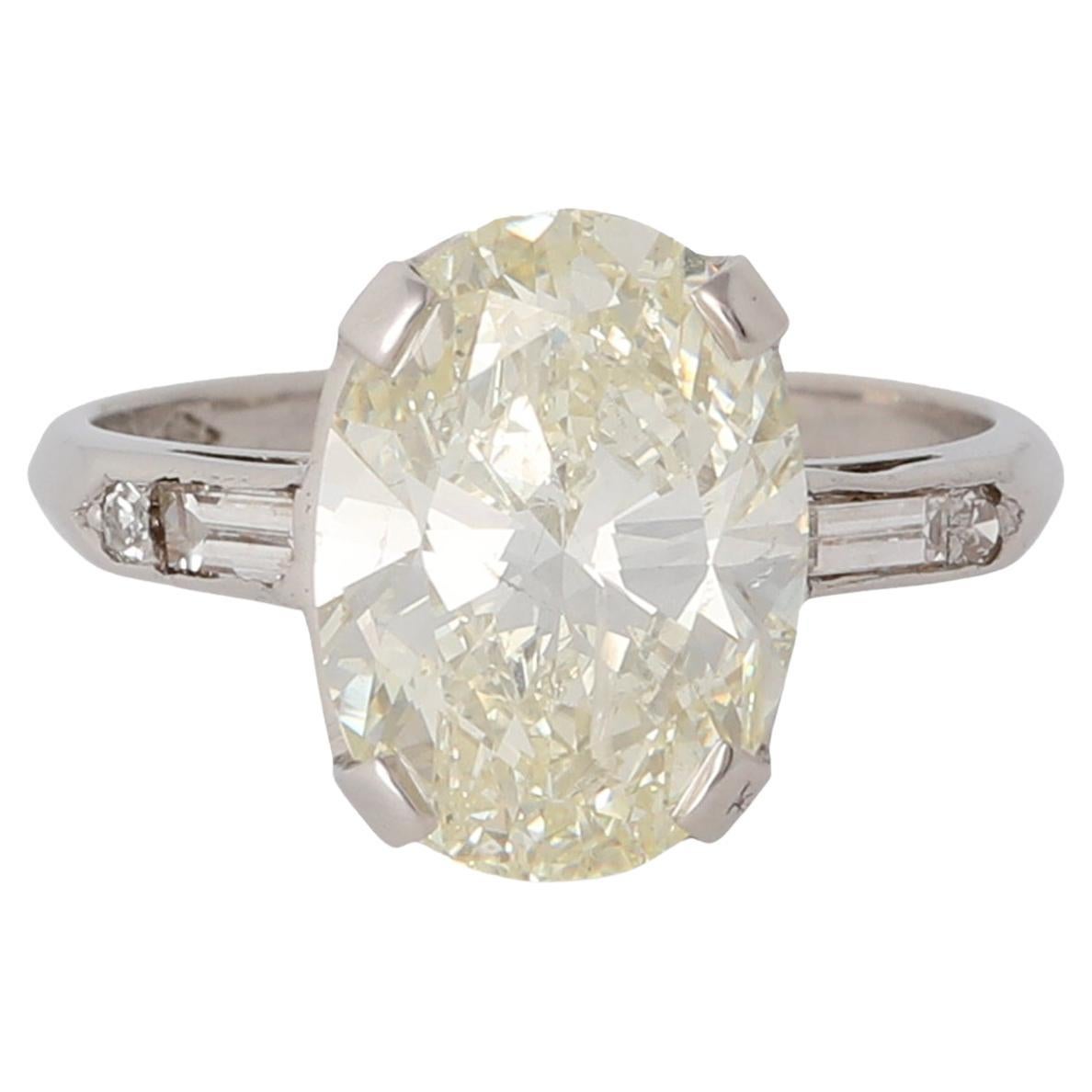 Midcentury GIA 4.02 Carats Oval Cut Diamond Platinum Ring