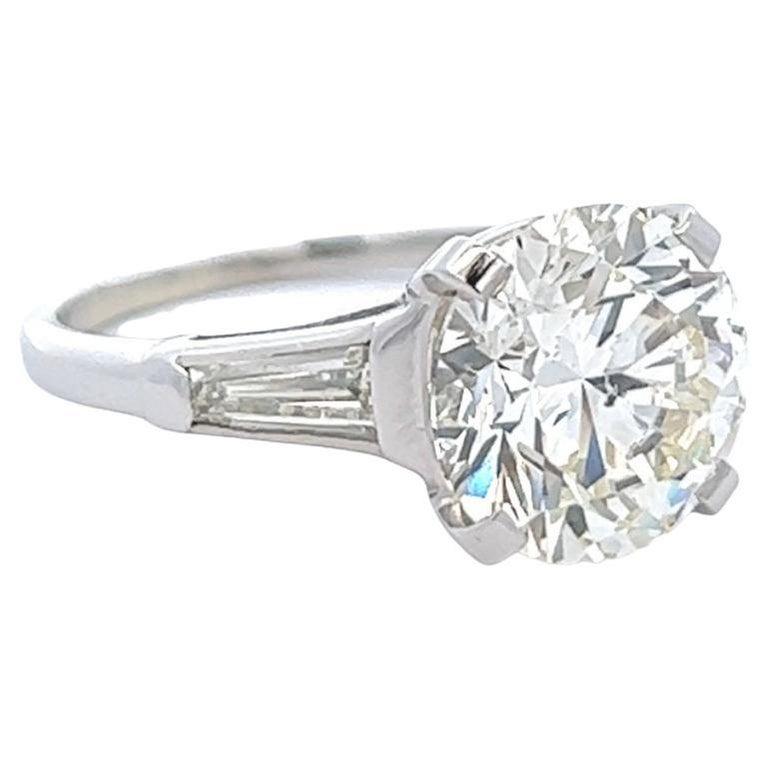 Mid Century GIA 4.10 Carats Round Brilliant Cut Platinum Engagement Ring 1