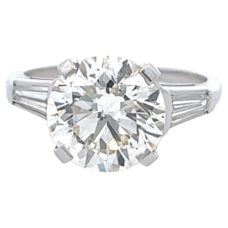 Mid Century GIA 4.10 Carats Round Brilliant Cut Platinum Engagement Ring