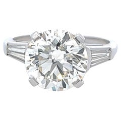 Mid Century GIA 4.10 Carats Round Brilliant Cut Platinum Engagement Ring