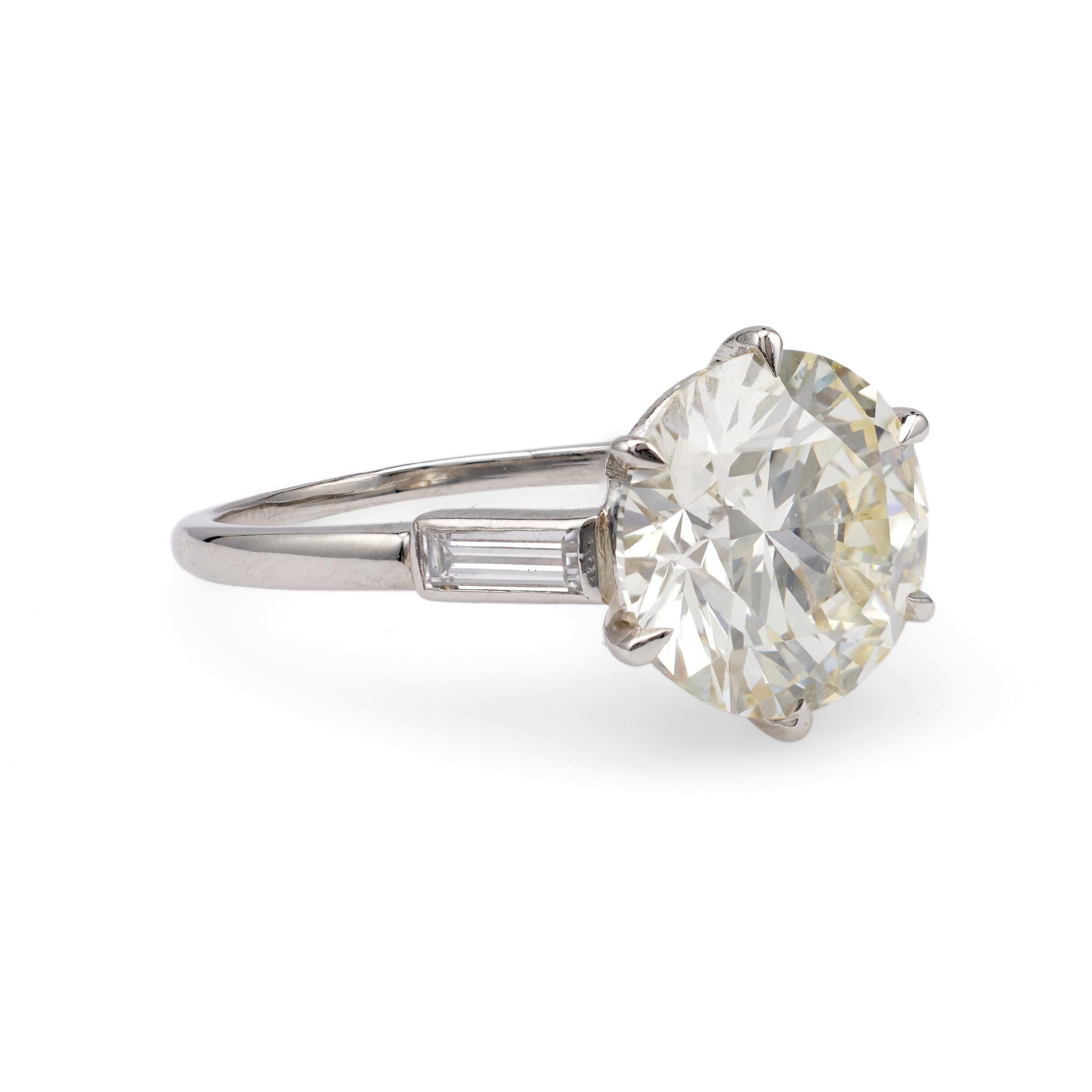 Women's or Men's Mid-Century GIA 4.12 Carat Round Brilliant Cut Diamond Platinum Ring For Sale