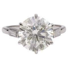 Vintage Mid-Century GIA 4.12 Carat Round Brilliant Cut Diamond Platinum Ring
