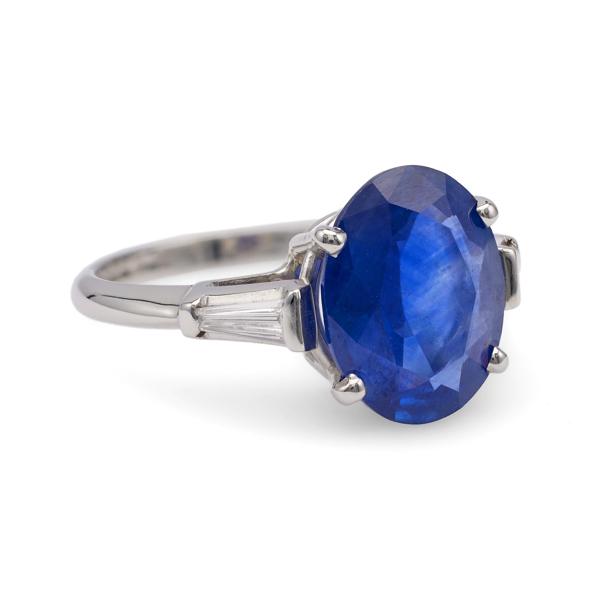 Mid-Century GIA 4.58 Carat Ceylon Sapphire Diamond Platinum Ring In Good Condition In Beverly Hills, CA