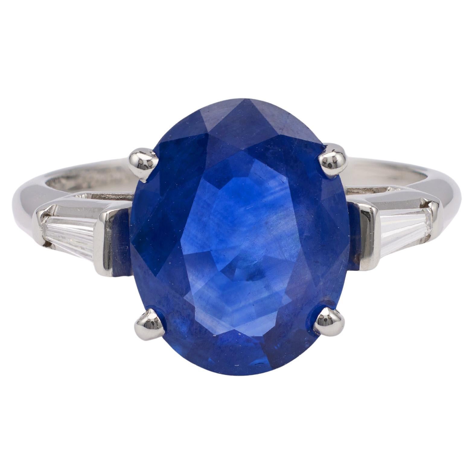 Mid-Century GIA 4.58 Carat Ceylon Sapphire Diamond Platinum Ring