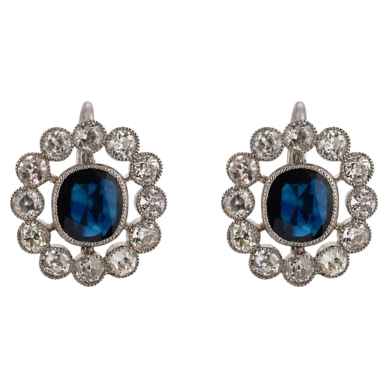 Mid Century GIA 4.60 carat no heat sapphire diamond platinum earrings