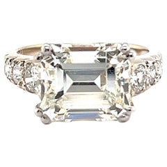 Mid Century GIA 4.90 Carats Emerald Cut Diamond Platinum Engagement Ring
