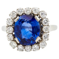 Mid-Century GIA 5,03 Karat Ceylon Saphir und Diamant 14k Weißgold Ring