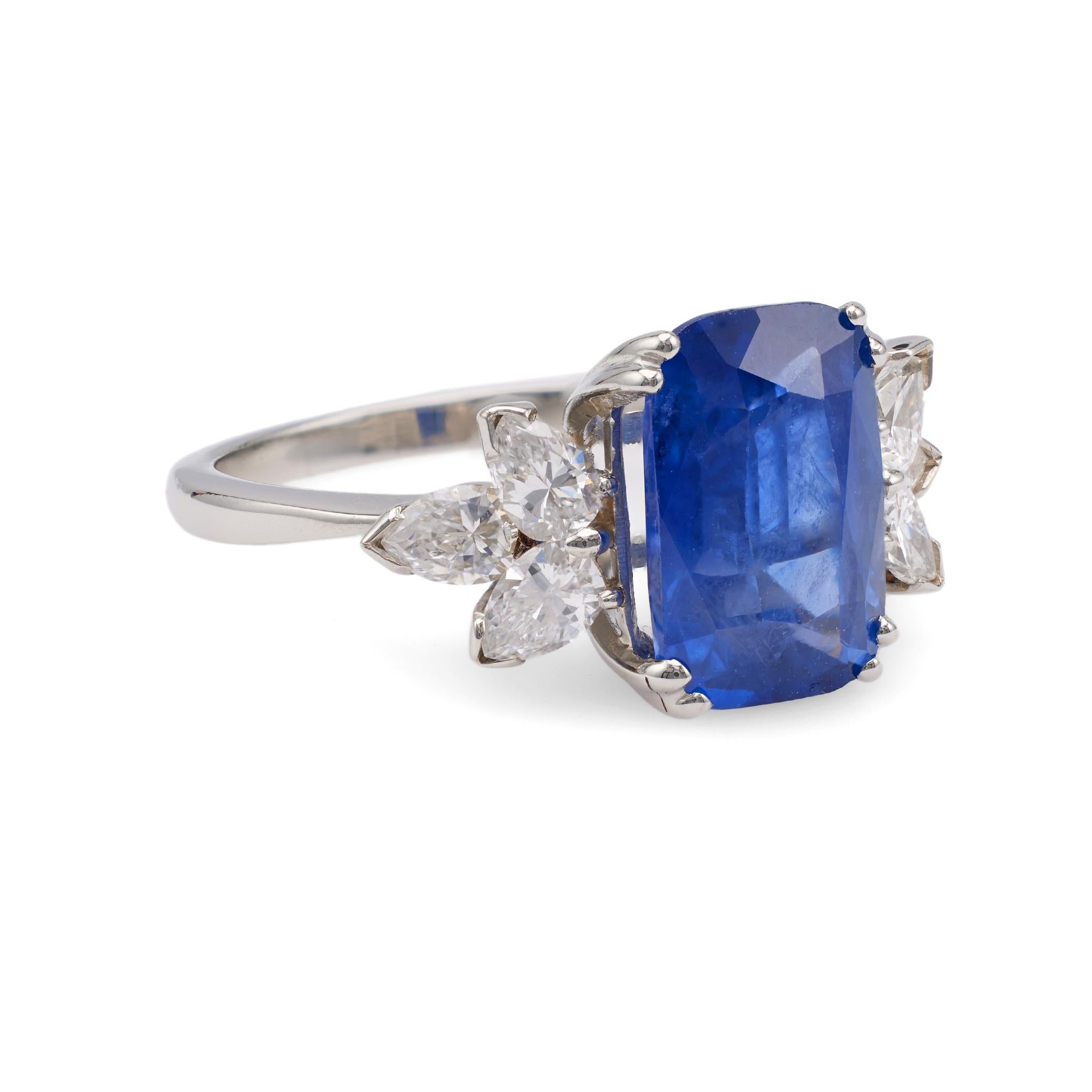Mid-Century GIA 5.17 Carat Sapphire Diamond Platinum Ring In Good Condition For Sale In Beverly Hills, CA
