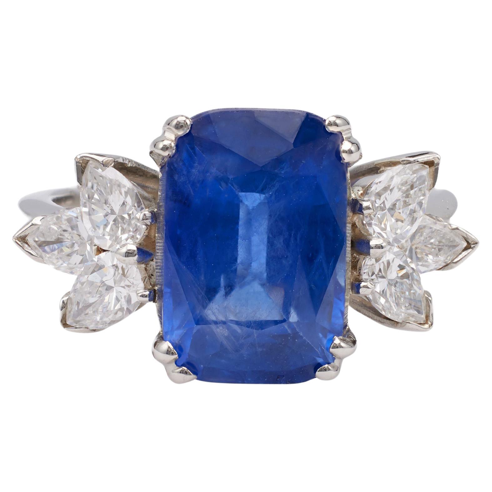 Mid-Century GIA 5.17 Carat Sapphire Diamond Platinum Ring For Sale