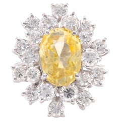 Mid-Century GIA 5.20 Carat No Heat Sapphire Diamond 18K White Gold Cocktail Ring