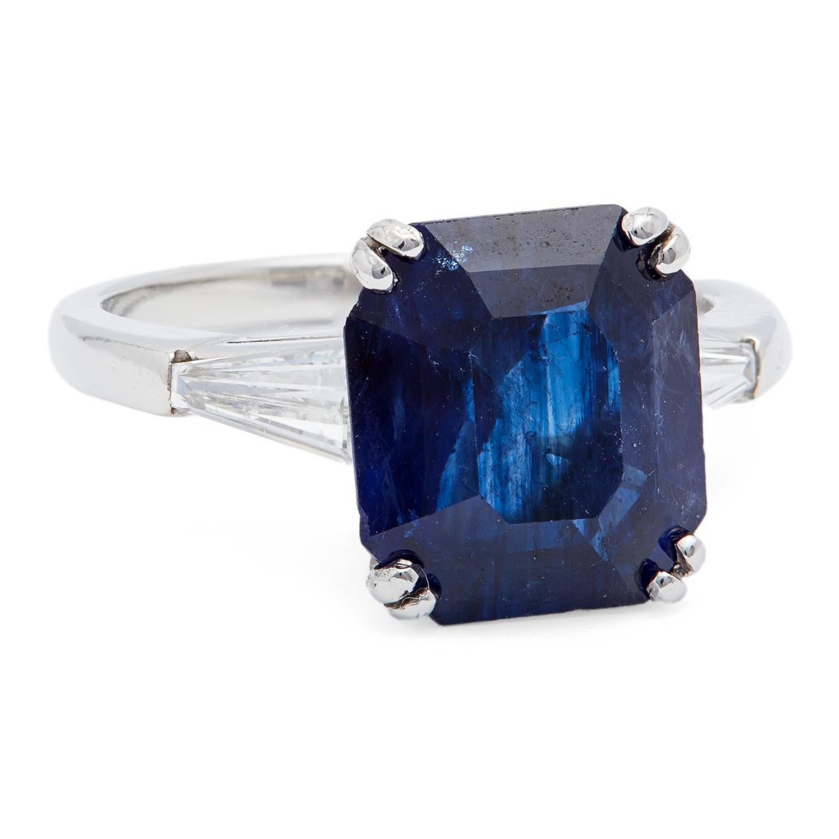 Platinring mit GIA 5,23 Karat Ceylon-Saphir und Diamant aus der Mitte des Jahrhunderts für Damen oder Herren