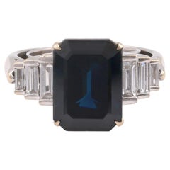 Mid Century GIA 5.87 Carat No Heat Sapphire Diamond White Gold Ring Vintage Mid Century GIA 5.87 Carat No Heat Sapphire Diamond White Gold Ring