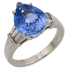 Mid Century GIA 6.16 carat Ceylon sapphire diamond platinum ring