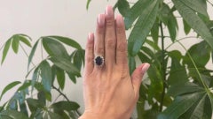 Mid Century GIA 6.37 Carats Ceylon Sapphire and Diamond Platinum Cluster Ring