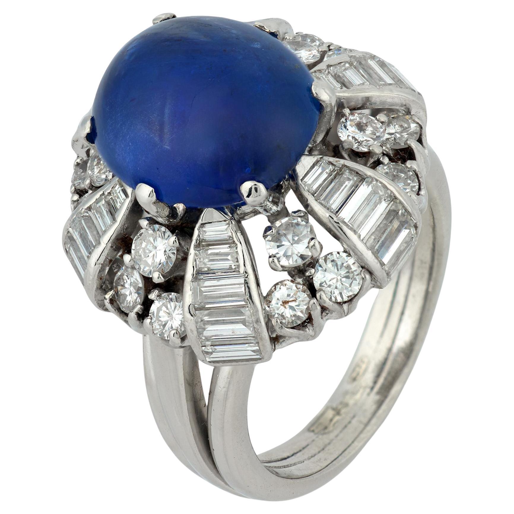 Mid-Century GIA 7.41 carat Burma no heat sapphire diamond platinum cluster ring For Sale