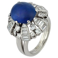 Mid-Century GIA 7.41 carat Burma no heat sapphire diamond platinum cluster ring