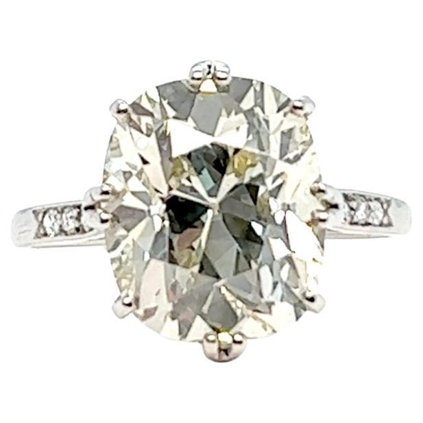 Mid Century GIA 7.52 Carats Antique Cushion Cut Diamond Platinum Ring