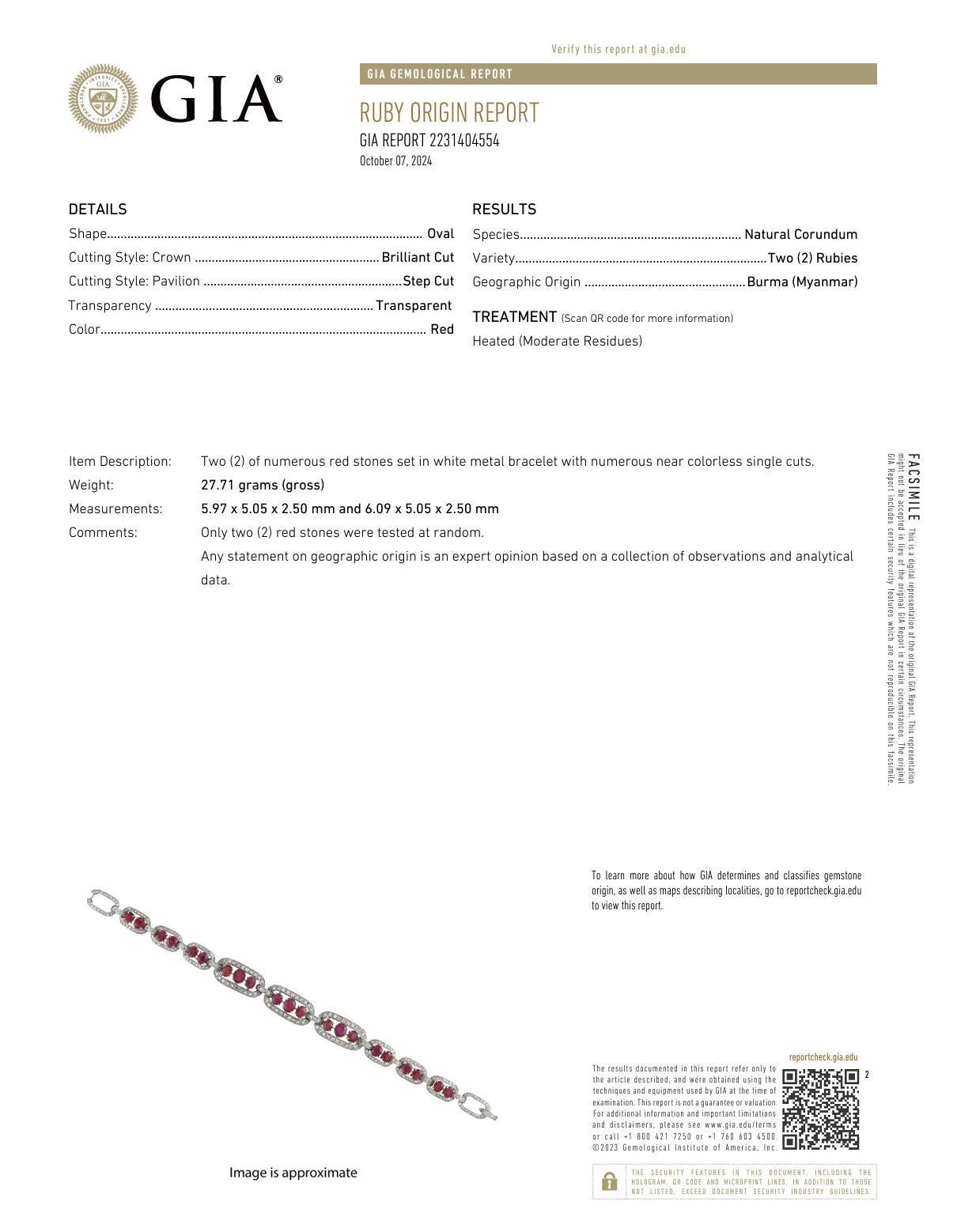 Pulsera de oro blanco de 14 quilates con diamante rubí de 8,2 quilates de peso total GIA de mediados de siglo en Excelente estado para la venta en Beverly Hills, CA