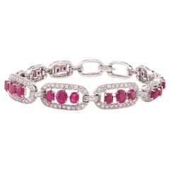 Mid Century GIA 8.2 Carat Total Weight Ruby Diamond 14K White Gold Bracelet