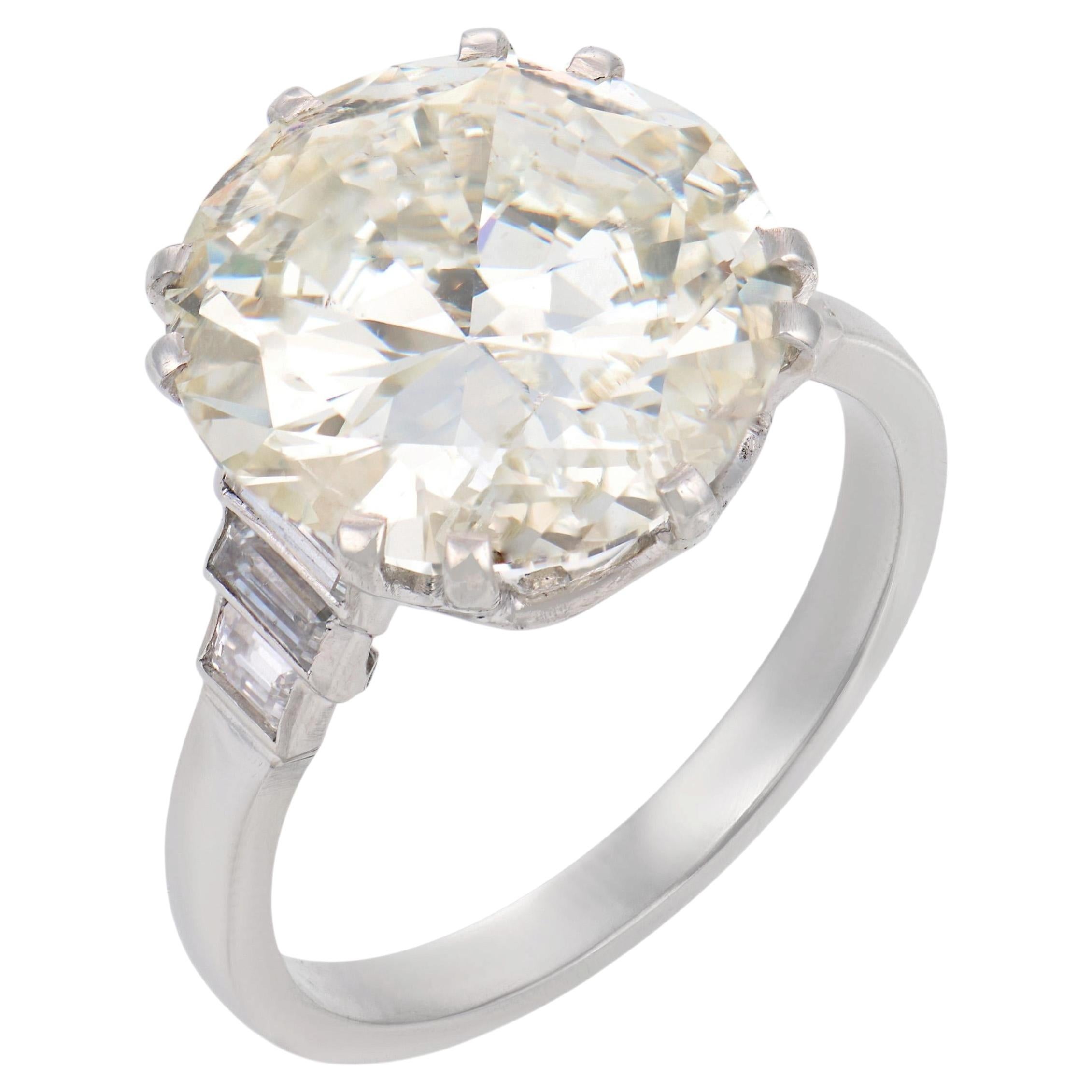 Mid Century GIA 8.52 carat round brilliant cut diamond platinum engagement ring