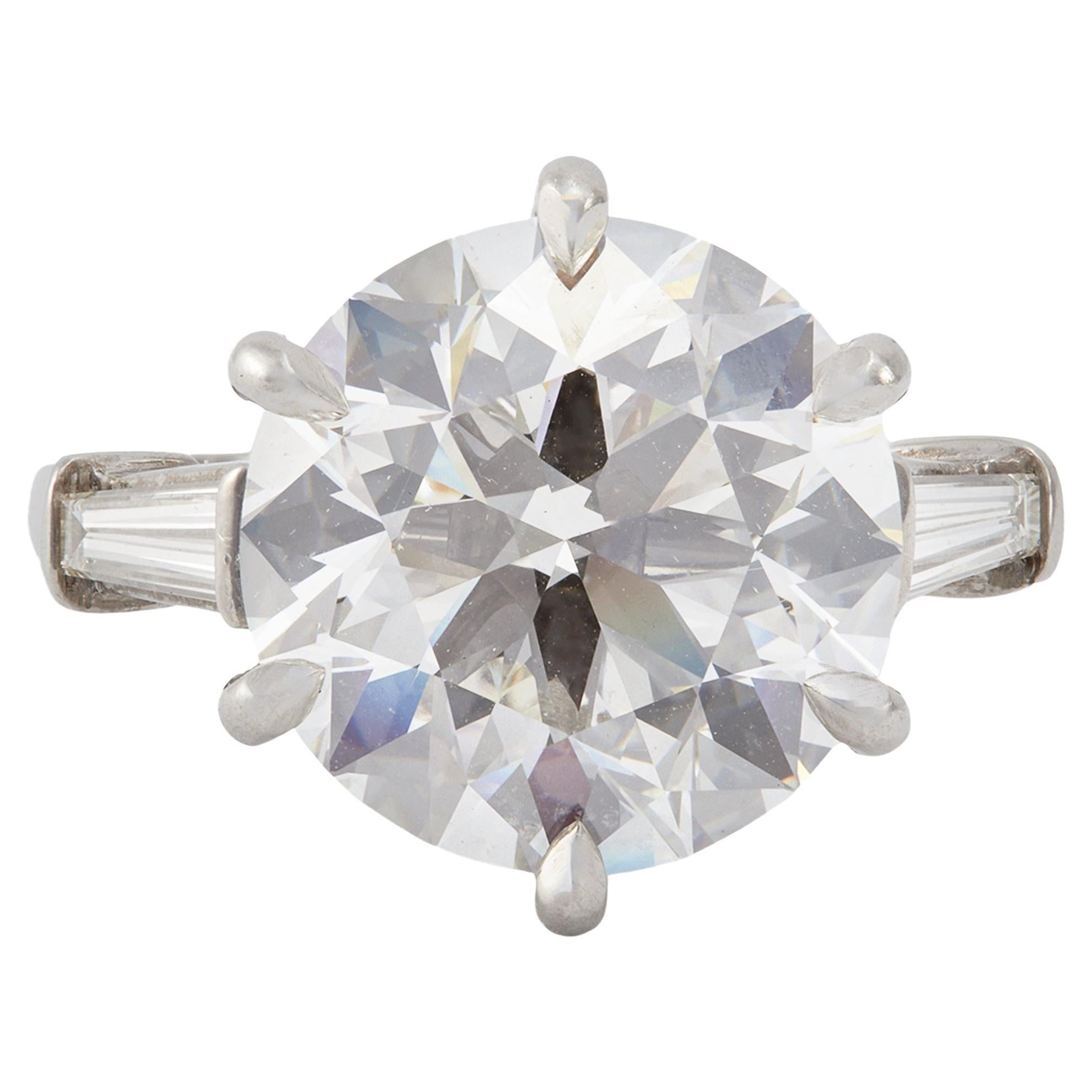 Bague en platine de 9.01 carats de diamant rond taille brillant GIA du milieu du siècle dernier en vente