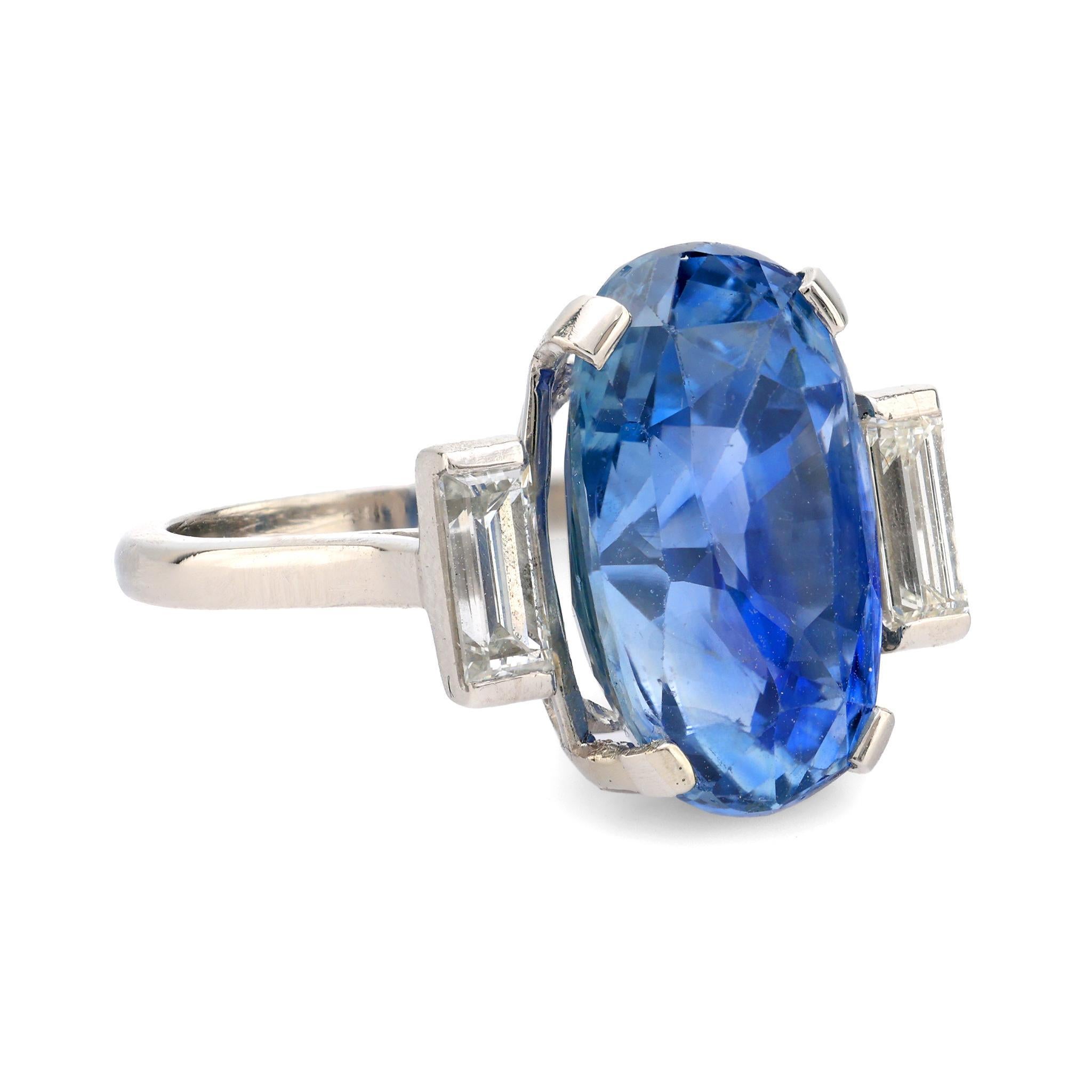Modern Mid Century GIA 9.80 carat no heat sapphire diamond platinum ring