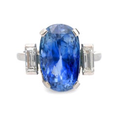 Bague en platine de 9,80 carats de saphir et diamant GIA du milieu du siècle