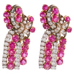 Mid century GIA Burma no heat pink sapphire diamond 18k platinum earrings